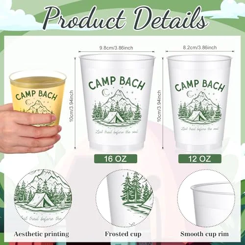32 Bachelorette Party Cups Camp Bach Frosted Plastic Cute Bach Party Drinkware Reusable Cups Supplies Bridal Shower Favors Engagement Decorations Gift(, Camp) view 3