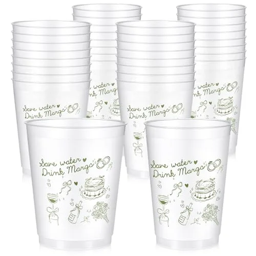 32 Bachelorette Party Cups Margarita and Matrimony Frosted Plastic Cute Bach Party Drinkware Reusable Cups Supplies Bridal Shower Favors Engagement Decorations Gift( Margs)