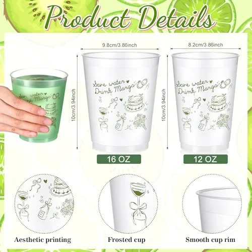 32 Bachelorette Party Cups Margarita and Matrimony Frosted Plastic Cute Bach Party Drinkware Reusable Cups Supplies Bridal Shower Favors Engagement Decorations Gift( Margs) view 3