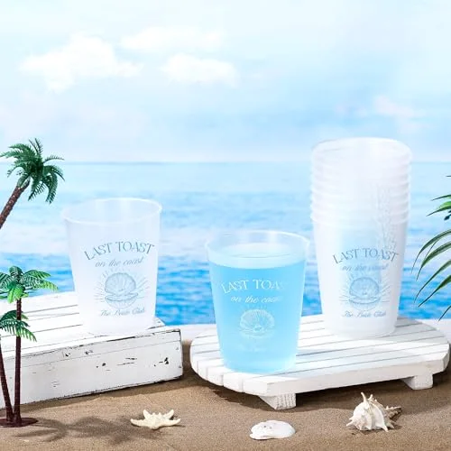 32 Bachelorette Party Cups Last Toast on the Coast Frosted Plastic Cute Bach Party Drinkware Reusable Cups Supplies Bridal Shower Favors Engagement Decorations Gift( Shell) view 2