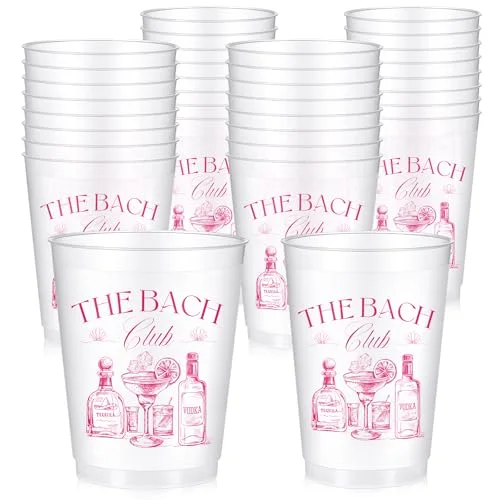 32 Bachelorette Party Cups the Bach Club Frosted Plastic Cute Bach Party Drinkware Reusable Cups Supplies Bridal Shower Favors Engagement Decorations Gift (, Rose the Club)