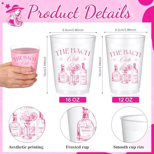 32 Bachelorette Party Cups the Bach Club Frosted Plastic Cute Bach Party Drinkware Reusable Cups Supplies Bridal Shower Favors Engagement Decorations Gift (, Rose the Club) view 3