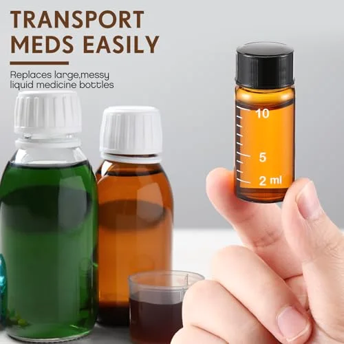 Liquid Medicine Travel Container Scale Glass Bottles, Single Dose Medicine Bottles Dispenser with Leak-proof Plug and& Plastic Syringe Travel Essentials Accessories() view 9