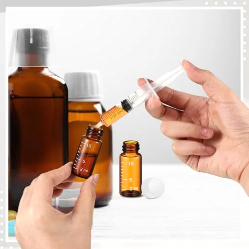 Liquid Medicine Travel Container Scale Glass Bottles, Single Dose Medicine Bottles Dispenser with Leak-proof Plug and& Plastic Syringe Travel Essentials Accessories() view 10