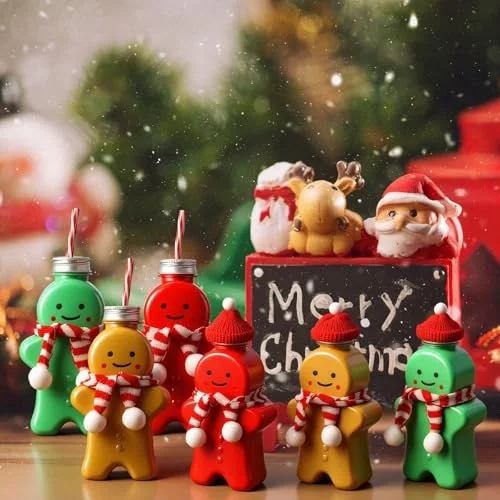 Christmas Plastic Bottles with Straws Set Including Reusable Drink Empty Bottles Straws and Caps for Christmas Party Milk Juicing Drinking view 4