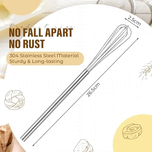 Mini Small Whisk Long Handle Stainless Steel Egg Whisks Egg Beater Coffee Wire Whisk, Great for Blending, Whisking, Beating, or Stirring Eggs Mixing Salad Dressings, Sauces view 2