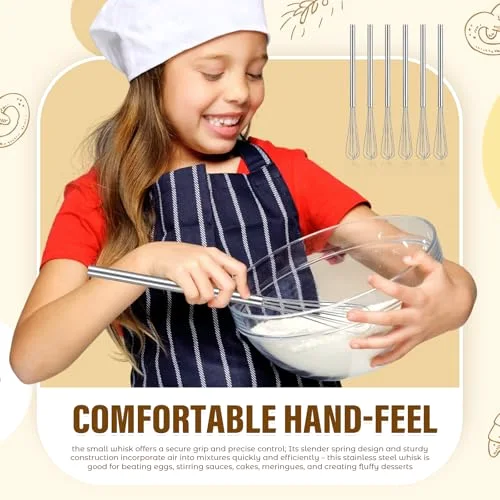 Mini Small Whisk Long Handle Stainless Steel Egg Whisks Egg Beater Coffee Wire Whisk, Great for Blending, Whisking, Beating, or Stirring Eggs Mixing Salad Dressings, Sauces view 4