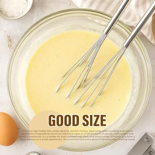 Mini Small Whisk Long Handle Stainless Steel Egg Whisks Egg Beater Coffee Wire Whisk, Great for Blending, Whisking, Beating, or Stirring Eggs Mixing Salad Dressings, Sauces view 5