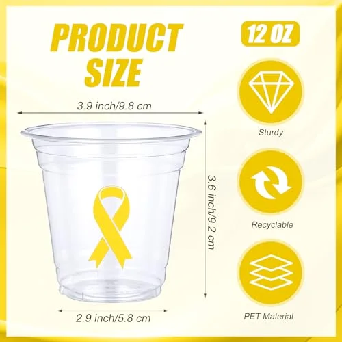 Ribbon Awareness Plastic Cups Bulk Childhood Cancer Awareness Products Ribbon Disposable Cups for Society Events Groups Fundraisers Party Supplies view 2