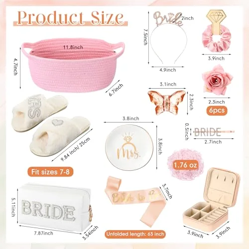 Bride to Be Gift Basket for Bridal Shower, Bridal Box with Basket, Makeup Bag, Slippers, Headband, Sash, Mrs Ring Dish, Jewelry Box and More for Wedding Engagement Gift() view 2
