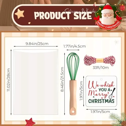 Baking Gifts Set Includes Silicone Whisk with Wood Handle Wi Stainless Steel Whisk Set Greeting Cards Plastic Bags for Party Birthday Christmas Stuffers Gift() view 2