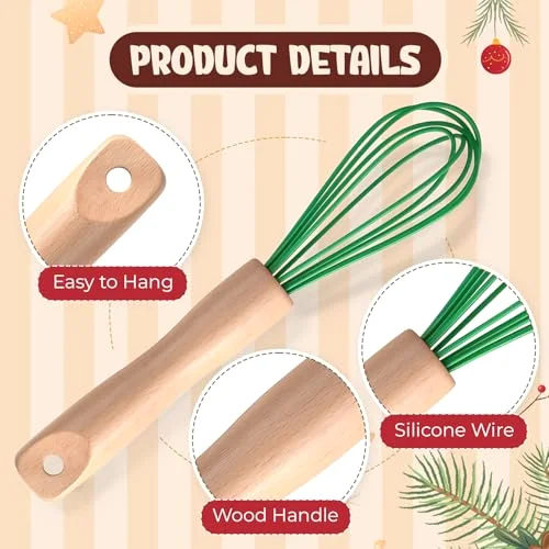 Baking Gifts Set Includes Silicone Whisk with Wood Handle Wi Stainless Steel Whisk Set Greeting Cards Plastic Bags for Party Birthday Christmas Stuffers Gift() view 3