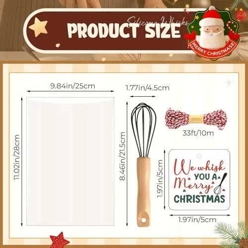 Baking Gifts Set Includes Silicone Whisk with Wood Handle Wi Stainless Steel Whisk Set Greeting Cards Plastic Bags for Party Birthday Christmas Stuffers Gift() view 7
