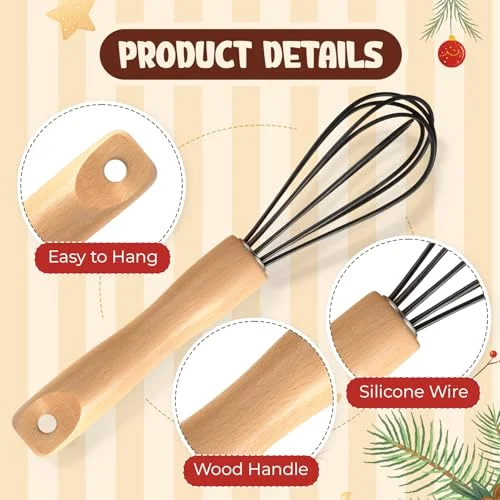 Baking Gifts Set Includes Silicone Whisk with Wood Handle Wi Stainless Steel Whisk Set Greeting Cards Plastic Bags for Party Birthday Christmas Stuffers Gift() view 8
