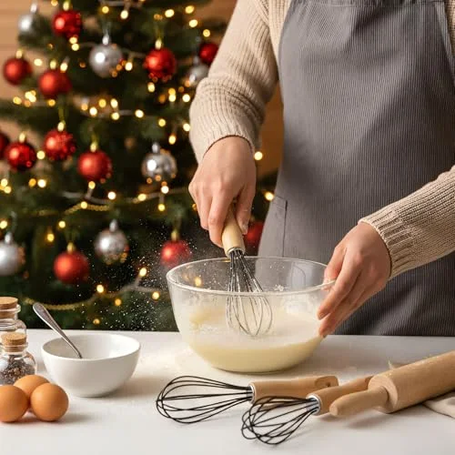 Baking Gifts Set Includes Silicone Whisk with Wood Handle Wi Stainless Steel Whisk Set Greeting Cards Plastic Bags for Party Birthday Christmas Stuffers Gift() view 9