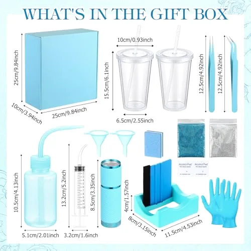 Snow Globe Tumbler DIY Kit Tumbler Squeeze Bottle, Glitter, Funnel Tweezer Silicone Cup Cradle Measuring Cup Glove Flashlight Buffer for Beginner(,Cute) view 2