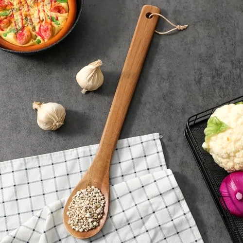 18 Inches Extra Long Wooden Spoons Large Non-stick Kitchen Wooden Spoons Giant Heavy Duty Stir Paddle for Cooking Mixing Stirring Heat Resistant Cooking Tool Chef Mom Gifts (Teak) view 7