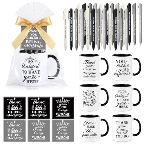 Employee Appreciation Gifts Include Thank You Staff Mug Gift Set Appreciation Mugs Inspirational Pens Tags for Employee Staff Team Group (,Retro)