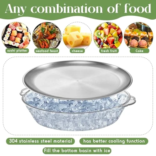 11.8" + 9" Chilled Serving Tray for Parties with Compartments Ice Chilled Party Platter Charcuterie Serving Board Dipping Bowls with Tongs for Fruit Seafood Vegetable () view 4