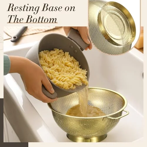 Kitchen Accessories Set Includes 3 Mixing Bowls with Airtight Lids Stainless Steel Colander Grater Slicer and Fine Mesh Strainer (Mixing Bowls: 3.7/5/7 Qt, Colander: 5 Qt) view 3