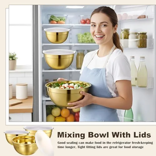 Kitchen Accessories Set Includes 3 Mixing Bowls with Airtight Lids Stainless Steel Colander Grater Slicer and Fine Mesh Strainer (Mixing Bowls: 3.7/5/7 Qt, Colander: 5 Qt) view 4