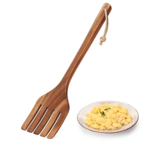13 Inches Acacia Wooden Forks for Cooking Kitchen Baking Tool Five Tines Long Handle Wood Fork for Home Restaurant Kitchen Salad Pasta Grill Tasting Utensils