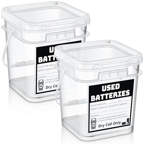 Battery Recycling Disposal Container with Label, Transparent view 6