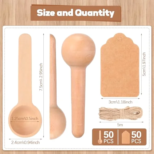 Mini Wooden Spoons Small Wooden Spoons Disposable Small Spoons for Spice Jars Wood Spoons with Tags and Twine Condiments Honey Sugar Kitchen Cooking Oil Tea Coffee view 10