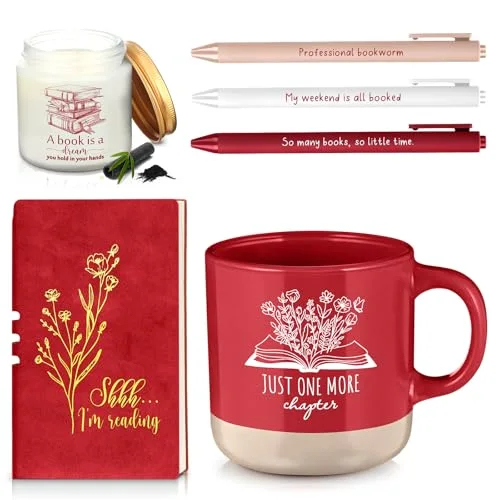 Book Lover Gifts for Women Teacher Men Back to School Accessories for Bookish Reading A6 Notebook Ballpoint Pen Ceramic Cup Candle Book Club Gift for Bookworm Reader Librarian()