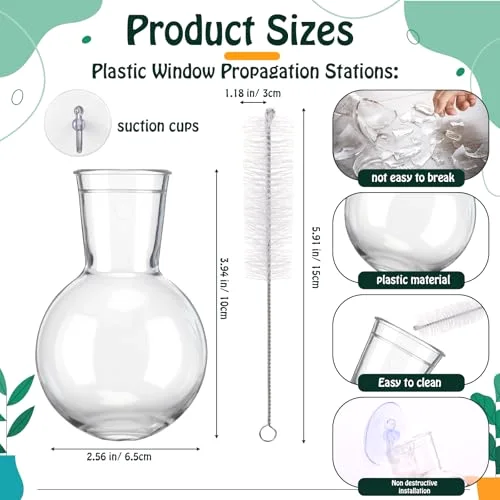 Window Propagation Stations Plastic Wall Hanging Planter with Suction Cups Brush Window Suction Plant Holder Vases Tubes Terrarium for Home Office Decor (Bulb) view 2
