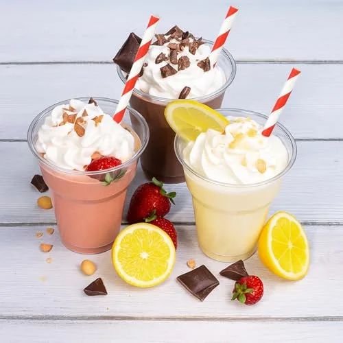 Plastic Parfait Cups with Paper Straws Disposable Root Beer Float Cups Sunda Ice Cream Glasses for Yogurt Milk Shake Party Drinks () view 2