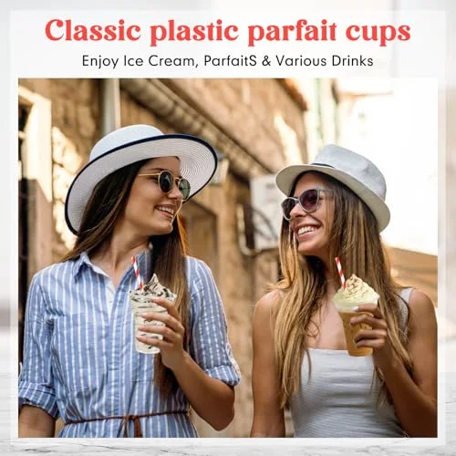 Plastic Parfait Cups with Paper Straws Disposable Root Beer Float Cups Sunda Ice Cream Glasses for Yogurt Milk Shake Party Drinks () view 5