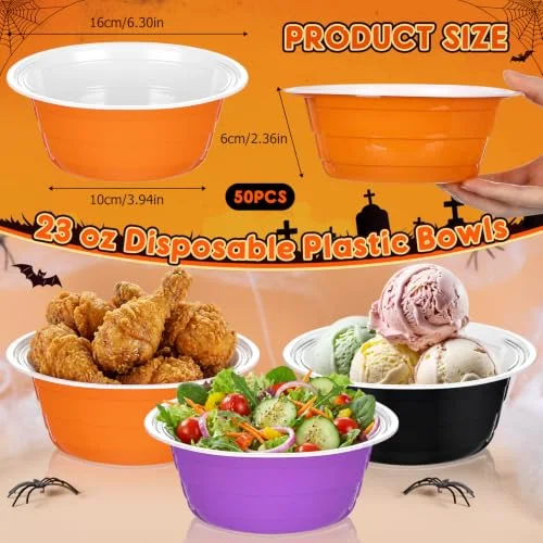 Halloween Party Cup Bowls Disposable Plastic Bowls for Snacks, Salads and Desserts for Birthday, Thanksgiving, Trick or Treat, Holiday Event( and) view 7