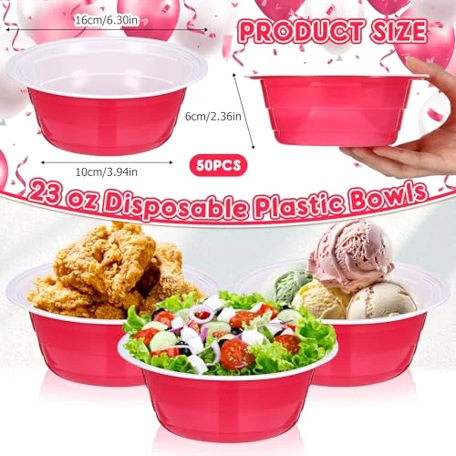 Hot Party Cup Bowls Disposable Plastic Bowls for Cold and Hot Food, Snacks, Salads and Desserts for Graduation Party Supplies, Birthday, Holiday Event view 2