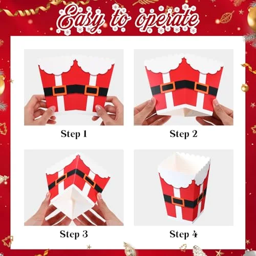 Christmas Popcorn Boxes Mini Xmas Treating Candy Cookie Treat Box Snowman Santa Snowflake Paper Popcorn for Movie Night Christmas Party Decorations, 4 Design (Santa Style) view 3
