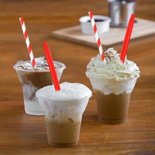 Plastic Parfait Cups with Plastic Soda Spoons and Paper Straws Disposable Root Beer Float Cups Milkshake Mugs for Ice Cream Sundae Yogurt Party Drinks () view 2