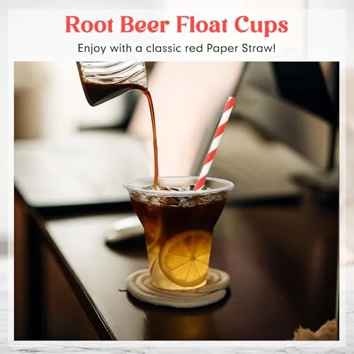 Plastic Parfait Cups with Plastic Soda Spoons and Paper Straws Disposable Root Beer Float Cups Milkshake Mugs for Ice Cream Sundae Yogurt Party Drinks () view 4