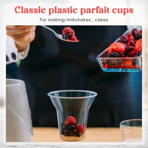Plastic Parfait Cups with Plastic Soda Spoons and Paper Straws Disposable Root Beer Float Cups Milkshake Mugs for Ice Cream Sundae Yogurt Party Drinks () view 5