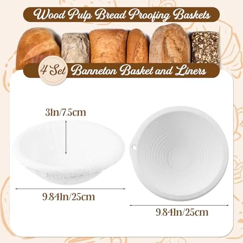 Banneton Bread Proofing Basket Set Wood Pulp Sourdough Proofing Basket Non Stick Sourdough Banneton Bowl and Liners for Bread Baking Supplies(,Oval) view 8