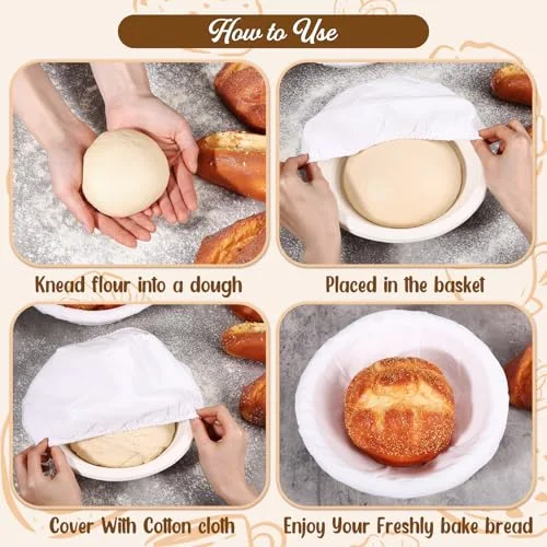 Banneton Bread Proofing Basket Set Wood Pulp Sourdough Proofing Basket Non Stick Sourdough Banneton Bowl and Liners for Bread Baking Supplies(,Oval) view 9
