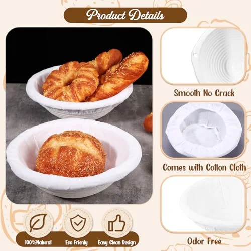 Banneton Bread Proofing Basket Set Wood Pulp Sourdough Proofing Basket Non Stick Sourdough Banneton Bowl and Liners for Bread Baking Supplies(,Oval) view 10