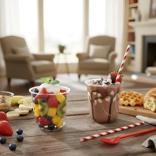 Root Beer Float Cups with Plastic Soda Spoons and Paper Straws Plastic Parfait Cups Disposable Stemless Glasses for Milkshake Ice Cream Cocktail Yogurt Party Drinks () view 2