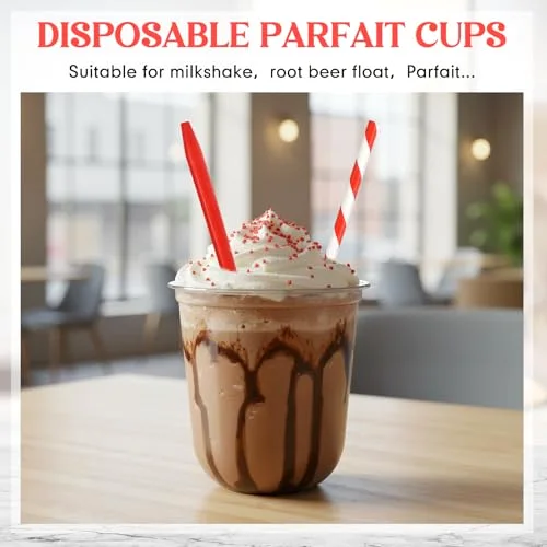 Root Beer Float Cups with Plastic Soda Spoons and Paper Straws Plastic Parfait Cups Disposable Stemless Glasses for Milkshake Ice Cream Cocktail Yogurt Party Drinks () view 4