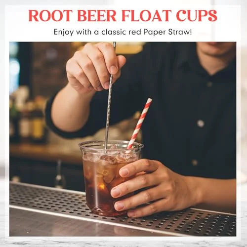 Root Beer Float Cups with Plastic Soda Spoons and Paper Straws Plastic Parfait Cups Disposable Stemless Glasses for Milkshake Ice Cream Cocktail Yogurt Party Drinks () view 5
