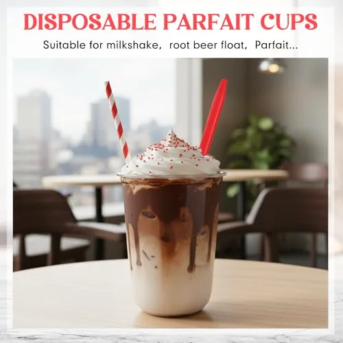 Root Beer Float Cups with Plastic Soda Spoons and Paper Straws Plastic Parfait Cups Disposable Stemless Glasses for Milkshake Ice Cream Cocktail Yogurt Party Drinks () view 9