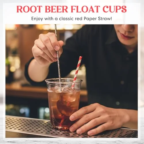 Root Beer Float Cups with Plastic Soda Spoons and Paper Straws Plastic Parfait Cups Disposable Stemless Glasses for Milkshake Ice Cream Cocktail Yogurt Party Drinks () view 10