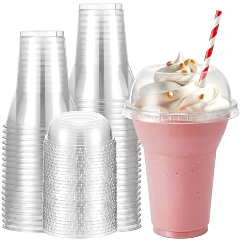Root Beer Float Cups with Wide Dome Lids Plastic Parfait Cups Disposable Party Drink Glasses for Ice Cream Smoothies Parfaits Bubble Tea Yogurt Milkshake ()
