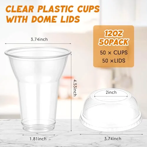 Root Beer Float Cups with Wide Dome Lids Plastic Parfait Cups Disposable Party Drink Glasses for Ice Cream Smoothies Parfaits Bubble Tea Yogurt Milkshake () view 3