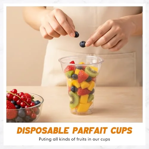 Root Beer Float Cups with Wide Dome Lids Plastic Parfait Cups Disposable Party Drink Glasses for Ice Cream Smoothies Parfaits Bubble Tea Yogurt Milkshake () view 5