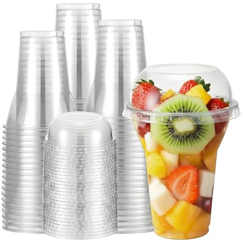 Root Beer Float Cups with Wide Dome Lids Plastic Parfait Cups Disposable Party Drink Glasses for Ice Cream Smoothies Parfaits Bubble Tea Yogurt Milkshake () view 6